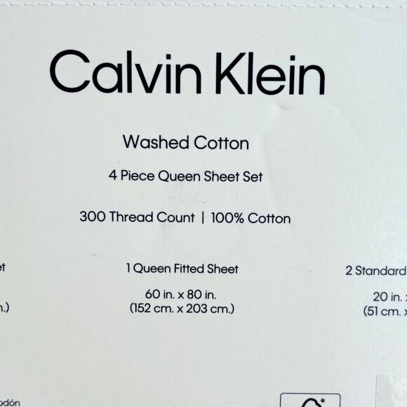 CALVIN KLEIN Queen Size White 100% Washed Cotton 300 Thread Count Sheet Set - Picture 4 of 4